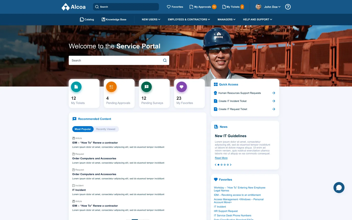 Portal de Serviços Alcoa — capa do case de UX/UI