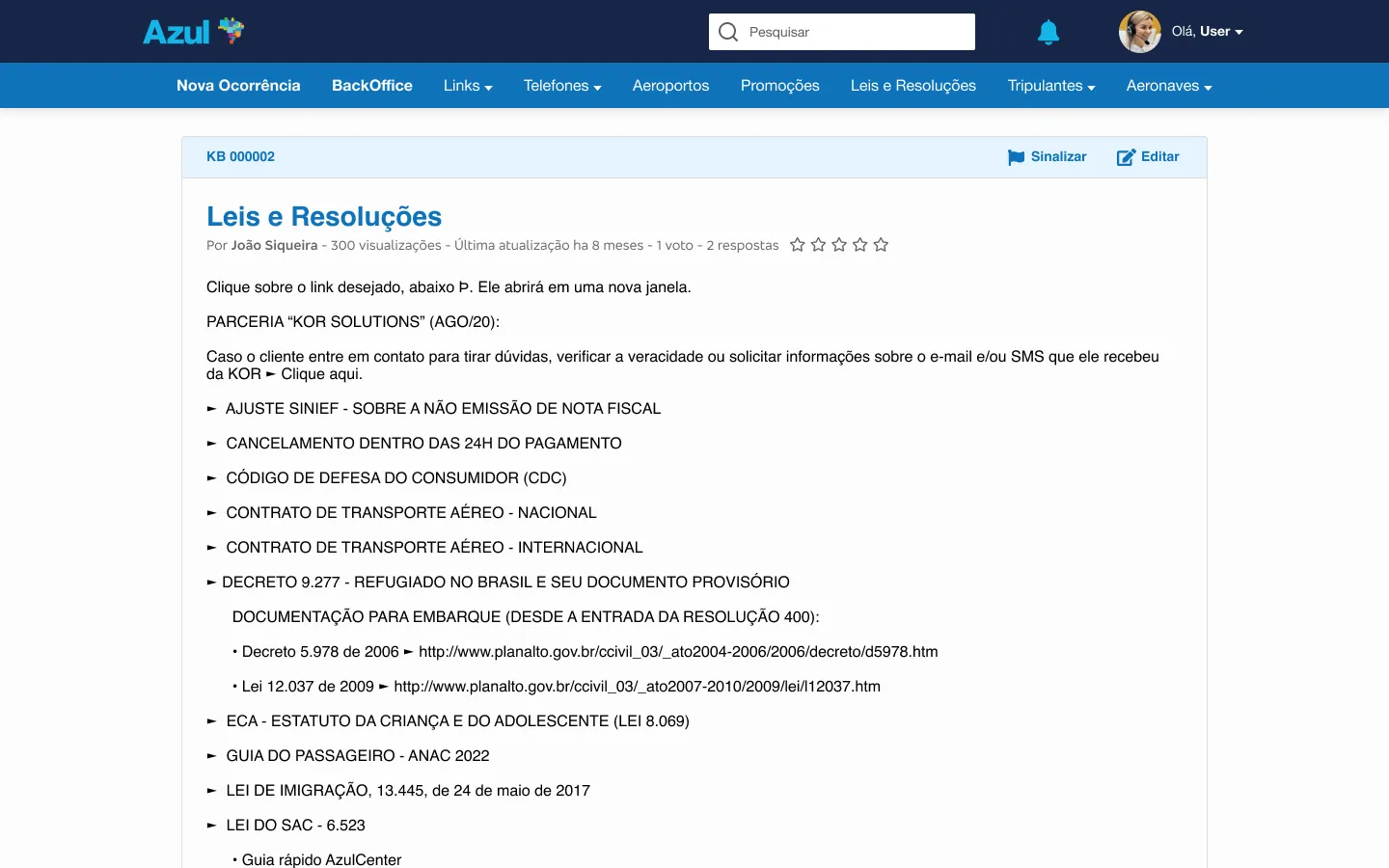 Portal de Conhecimento Azul — Tela de artigo