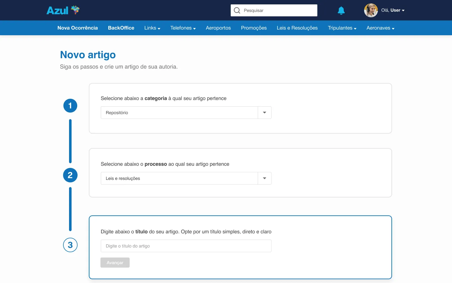 Portal de Conhecimento Azul — Criação de artigo
