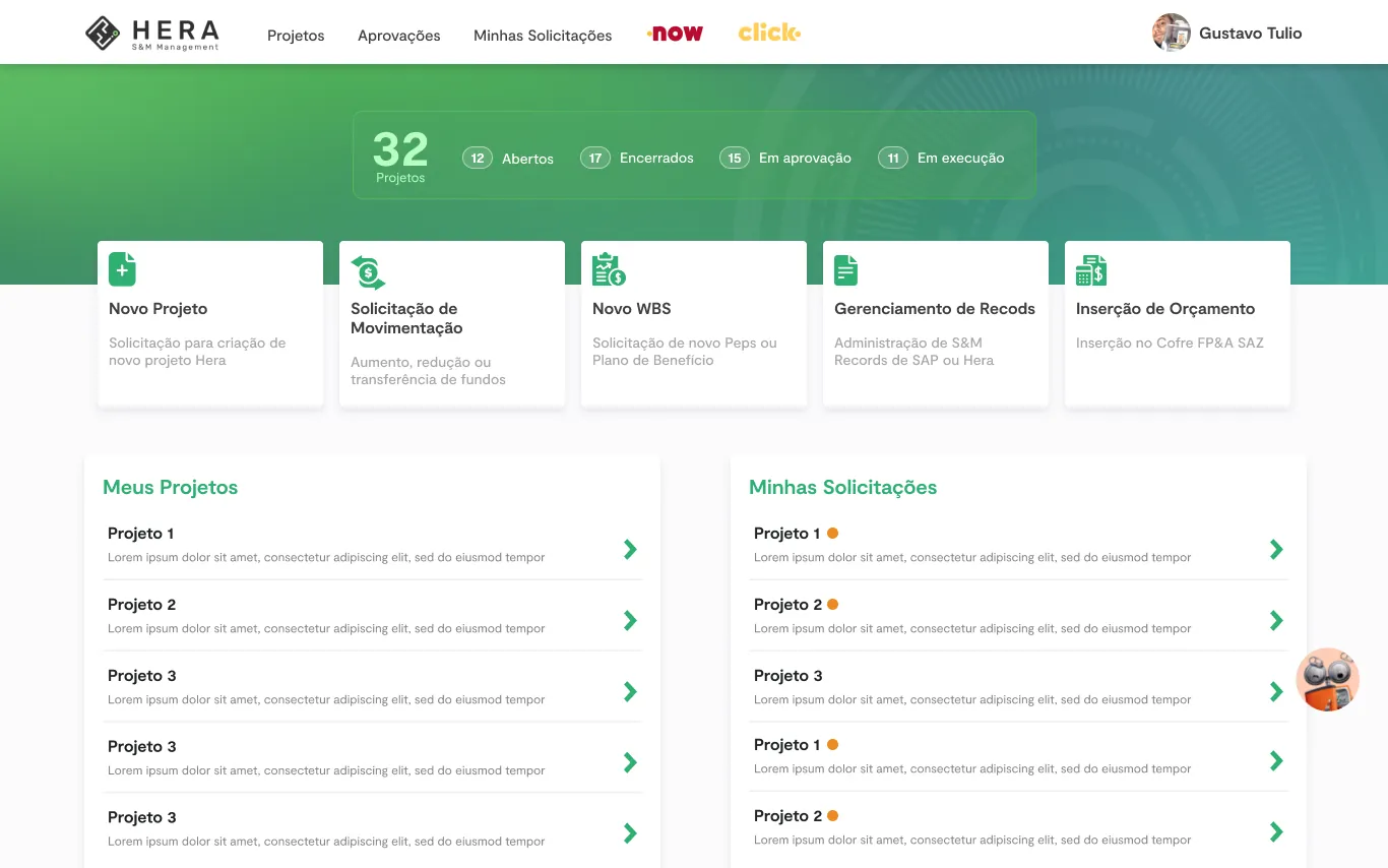 Gestão de Portfólio Ambev HERA — Home do solicitante