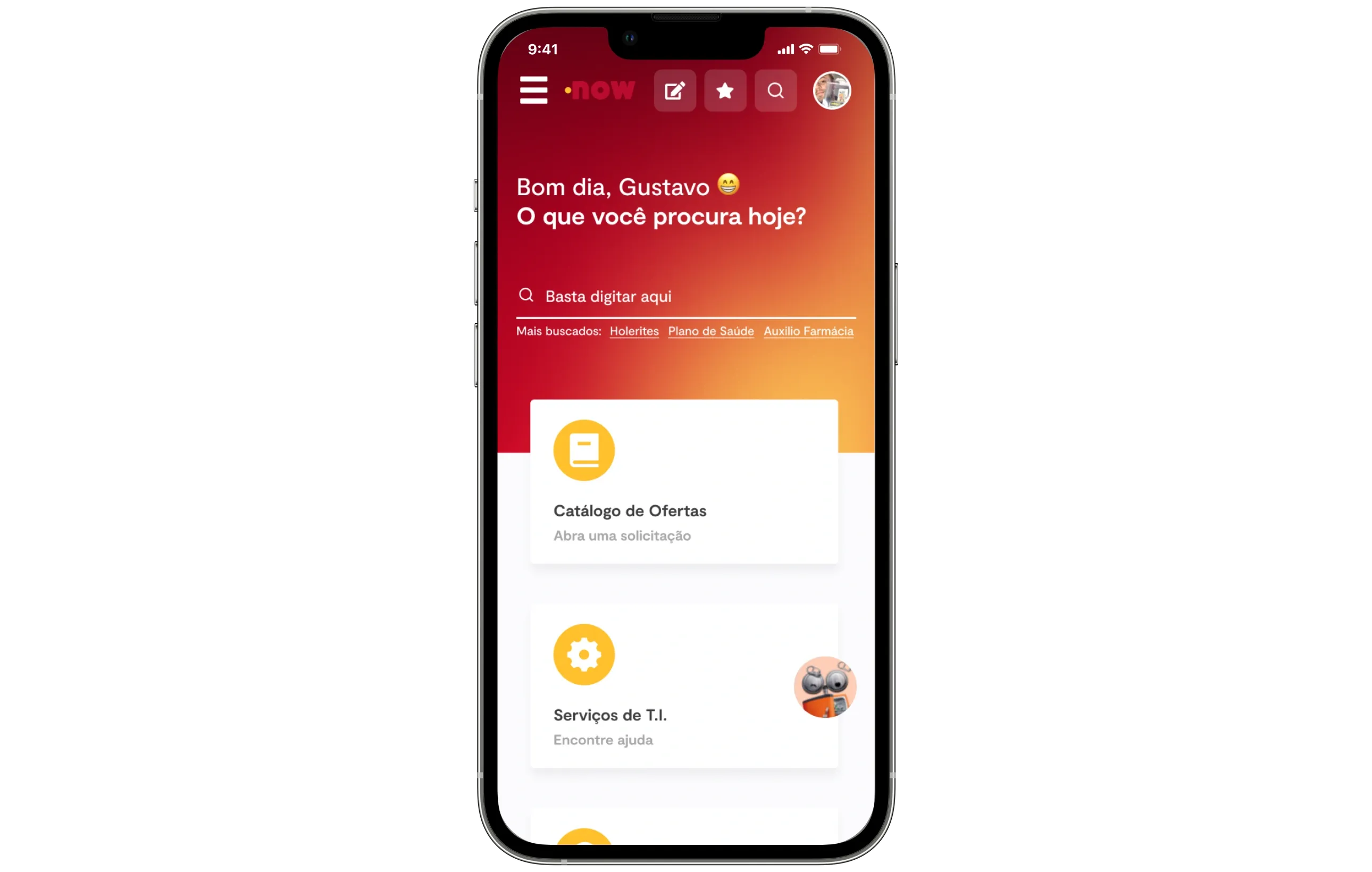 Portal de Serviços da Ambev: Mobile — home do .now