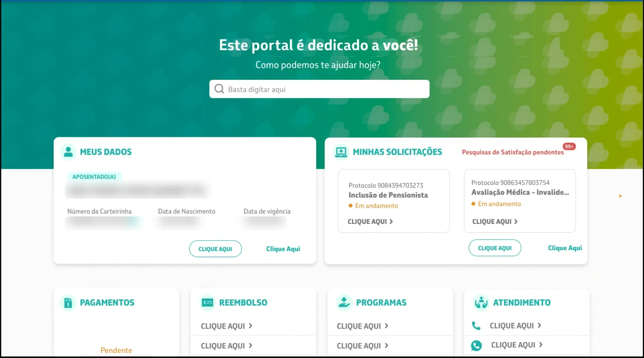 Portal Saúde Petrobras: UI final — home com dashboard