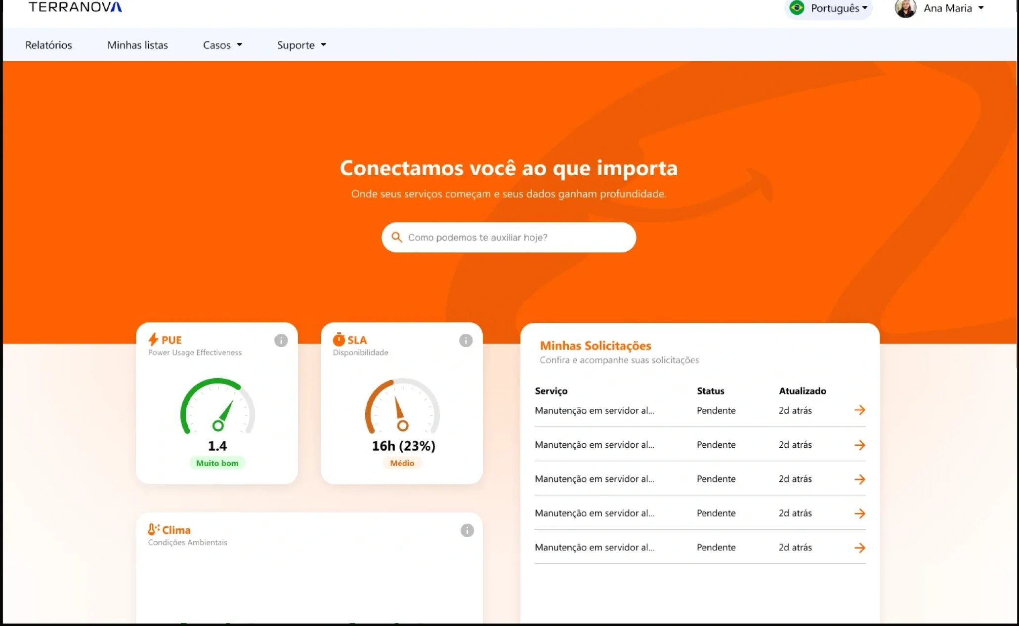 Portal do Cliente Terranova: UI final — home do cliente