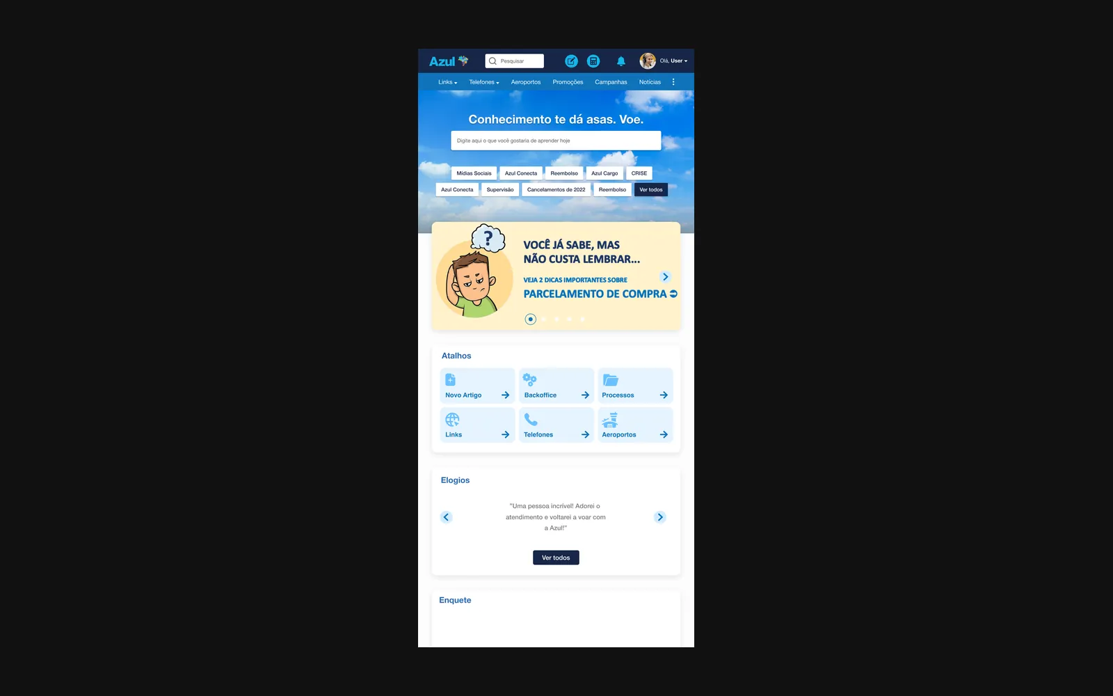 Portal de Conhecimento Azul — Home mobile