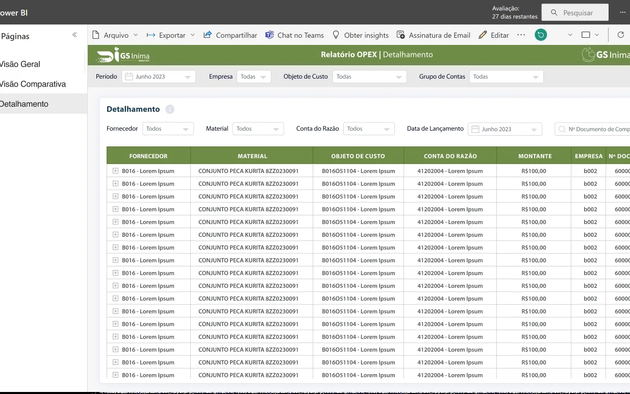 Relatório OPEX GS Inima — Detalhe